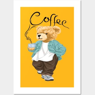 CUTE BEAR DRIKING COFFEE Posters and Art